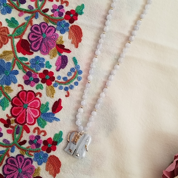 Blue Lace Agate Elephant Necklace - Picture 3 of 7